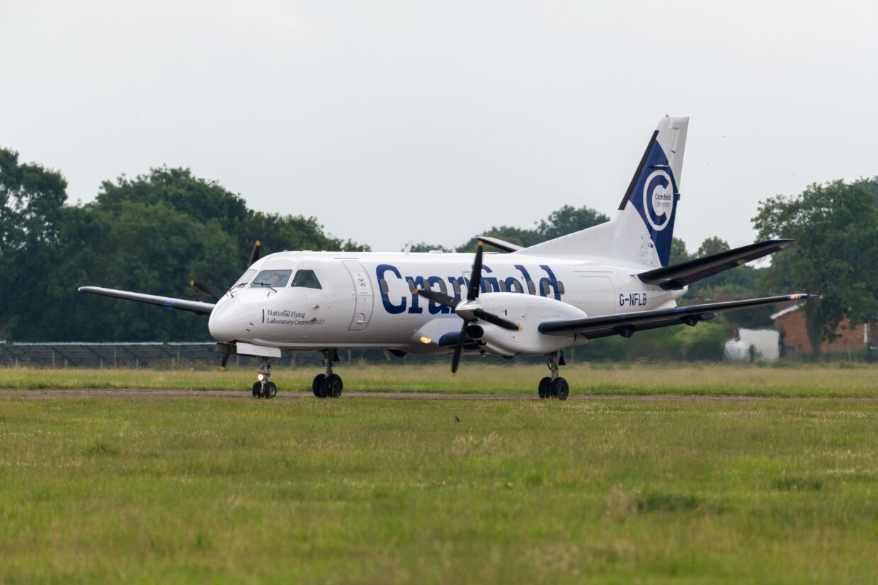 Image of airborne teaching laboratory: 2021 Saab 340B National Flying Laboratory Centre maiden flight  
© Cranfield University