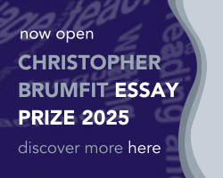 Banner linking to instructions to submit to the 2025 Brumfit Prize