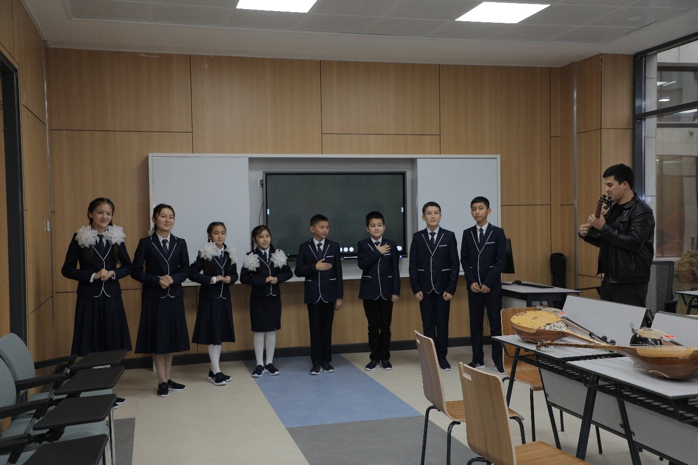 Students in a music lesson