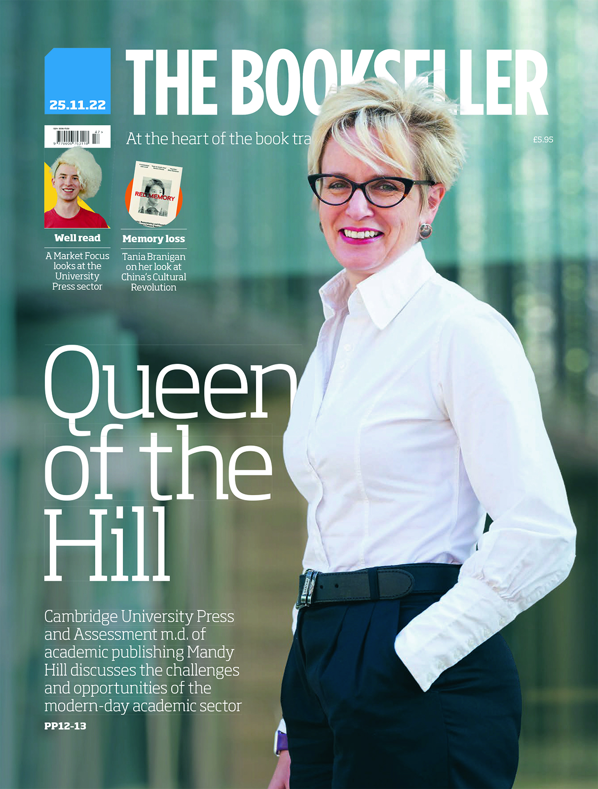 Mandy Hill on the front cover of The Bookseller for the 25th November 2022