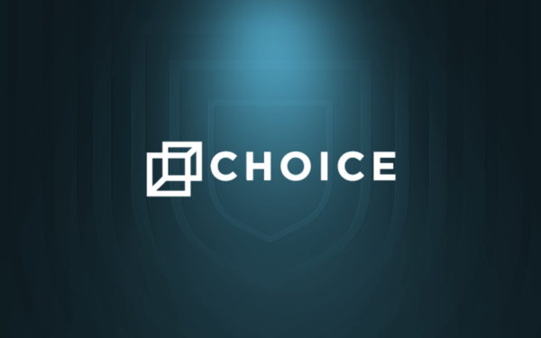Logo of "Choice" depicted on a shield, with a white outline on a dark blue background.