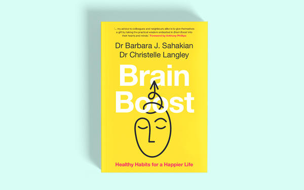 Yellow Brain Boost book cover, blue background