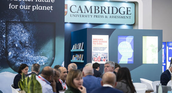 Cambridge University Press & Assessment stand at Frankfurt Bookfair showing a collection of books