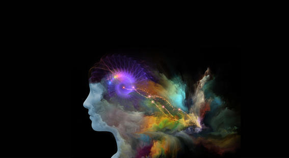 abstract image of face with different color variation on black background