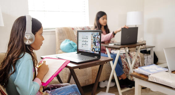 Girls learning at home