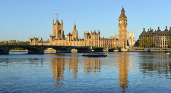 The Houses of Parliament with the River Thames in the foreground