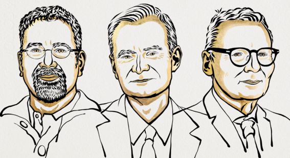 illustration of three 2024 Nobel Prize winners